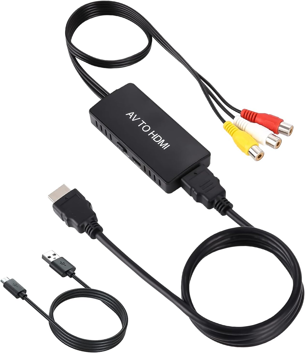 Viagkiki Convertisseur RCA vers HDMI, adaptateur AV vers HDMI, convertisseur audio vidéo composite RCA vers HDMI pour PS1, PS2, PS3, STB, Xbox, VHS, VCR, lecteurs DVD Blu-Ray (câble HDMI inclus), noir