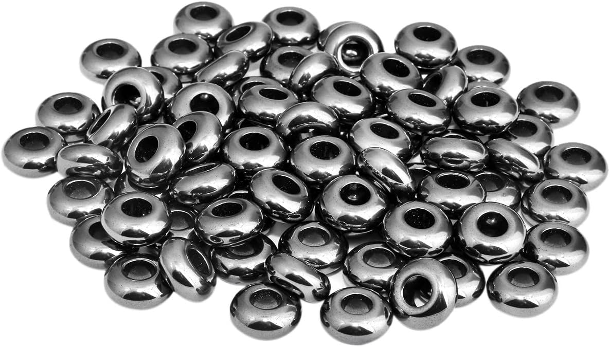 SUNYIK Hematite Large Hole (6mm) Rondelle Loose Charms European Bead fits Bracelet,Jewelry Makings Pack of 20