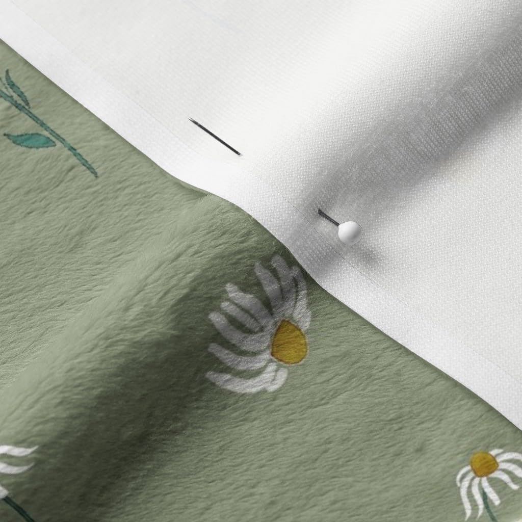 Spoonflower Fabric - Green Botanical Daisy Flowers Spring Watercolor Floral Petals Country Printed on Minky Fabric Fat Quarter - Sewing Baby Blankets Quilt Backing Plush