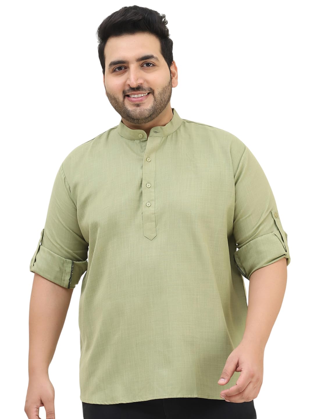 Sojanya Plus(Since 1958), Men's Cotton Pista Green Short Kurta