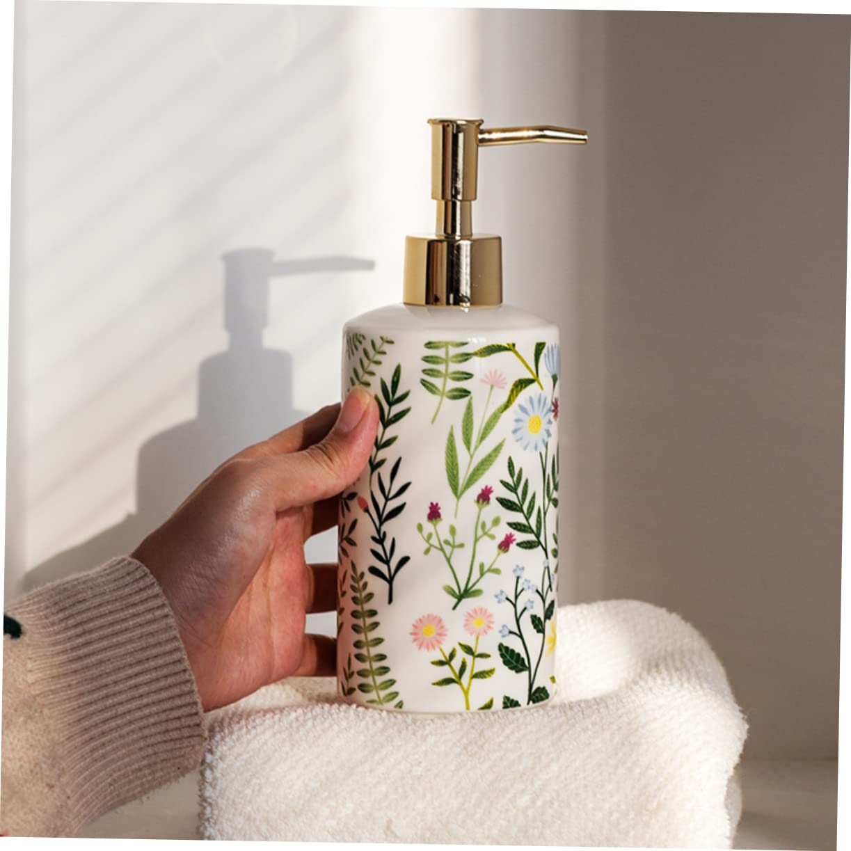 Dispensador de Loción Cerámico 430ml Bomba, Estampado Floral