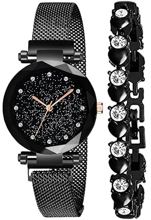 Acnos 4 Colors Magnet Strap Analogue Womens and Girls Watch Sweet Heart 4 Colors Bracelet Combo for Girls & Womens Watch (Set of 2)