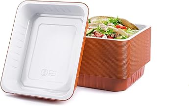 CONTITAL AS222040 | Lacquered Aluminium Trays 6 Portions Extra-Rigid White/Copper | Disposable Containers | Ideal for Oven, Microwave and Takeaway Trays | 50 Pieces