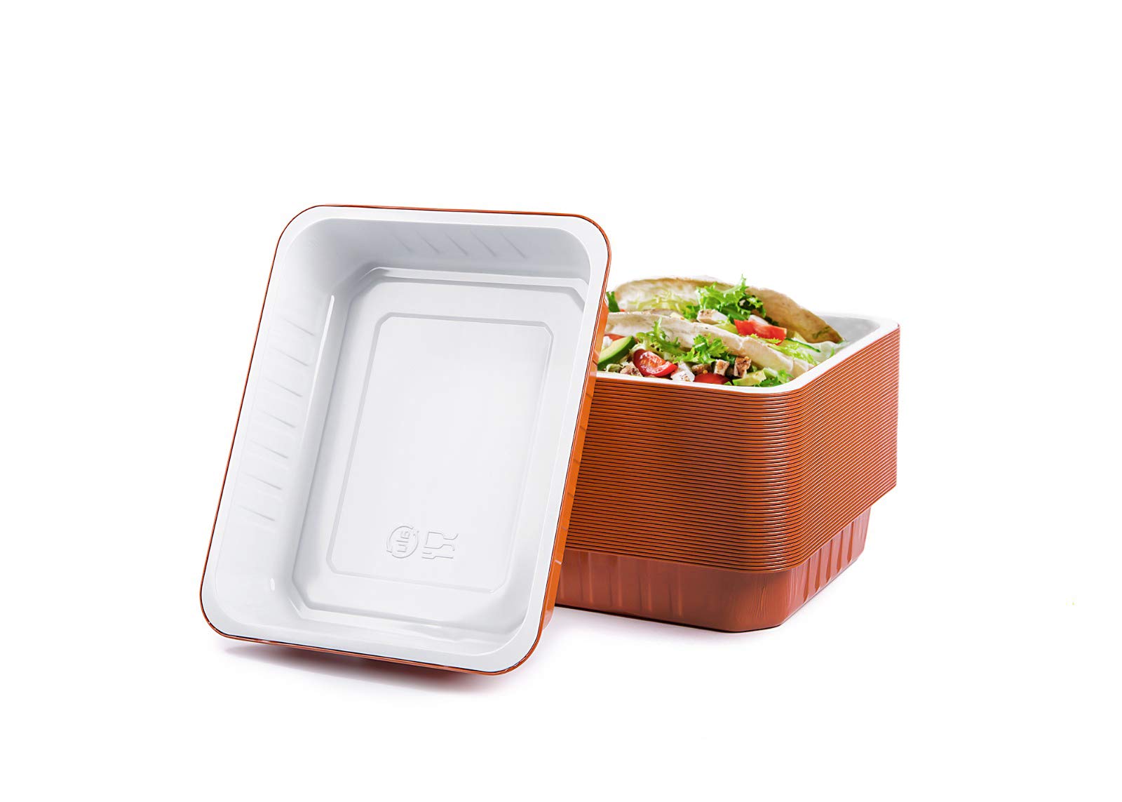 CONTITAL AS222040 | Bandejas de aluminio lacado de 6 porciones extrarrígidas de color blanco y cobre | Recipientes desechables con tapa | Ideales para bandejas de horno, microondas y para llevar | 50