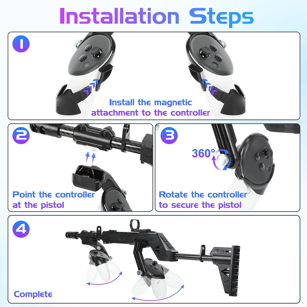 Pistolet VR do Quest 3S/ 3, uchwyt kontrolera strzelania dla gier VR, karabin magnetyczny z paskami na ramię