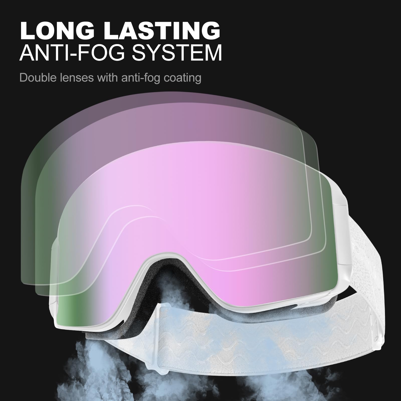 Odoland Kit di Maschera da sci con Lente Rimovibile, Lenti Intercambiabili Magnetico Senza Cornice, Occhiali da Sci Anti-nebbia con Protezione UV400, per Uomini e Donne, Compatibile con Casco