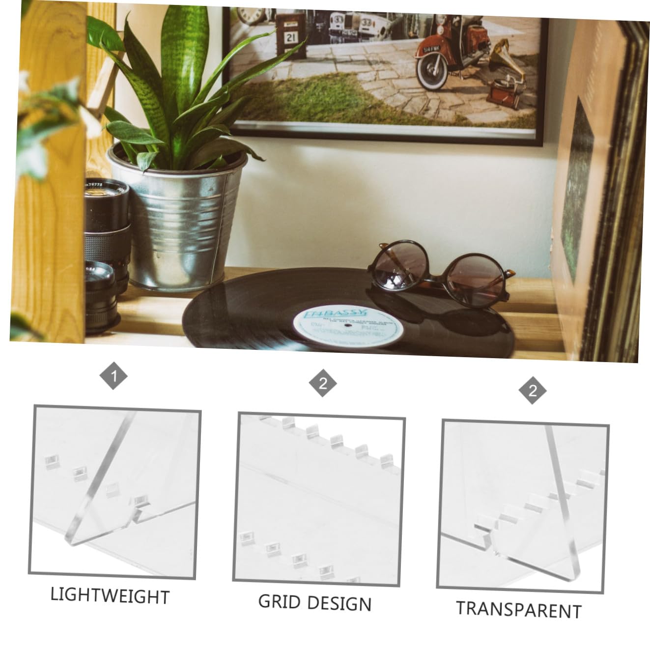 Toyvian Supporto Dischi Vinile in Acrilico Trasparente Resistente Antischeggia Organizer e Mensola per Album Stand Espositore Pratico per Libri e Vinili per Casa e Ufficio