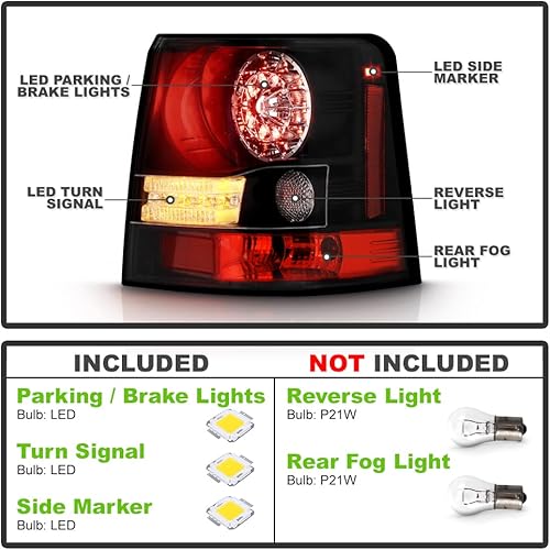 Miniatura 2 de ACANII - Para 2006-2009 Land Rover Range Rover Sport Luces traseras LED negras Luces traseras luces de freno Asamblea de reemplazo izquierdo+derecha