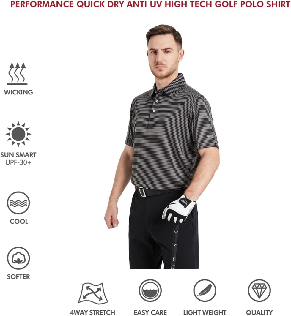 Golf Shirts for Men Dry Fit Short Sleeve Print Performance Moisture Wicking Polo Shirt - Image 5