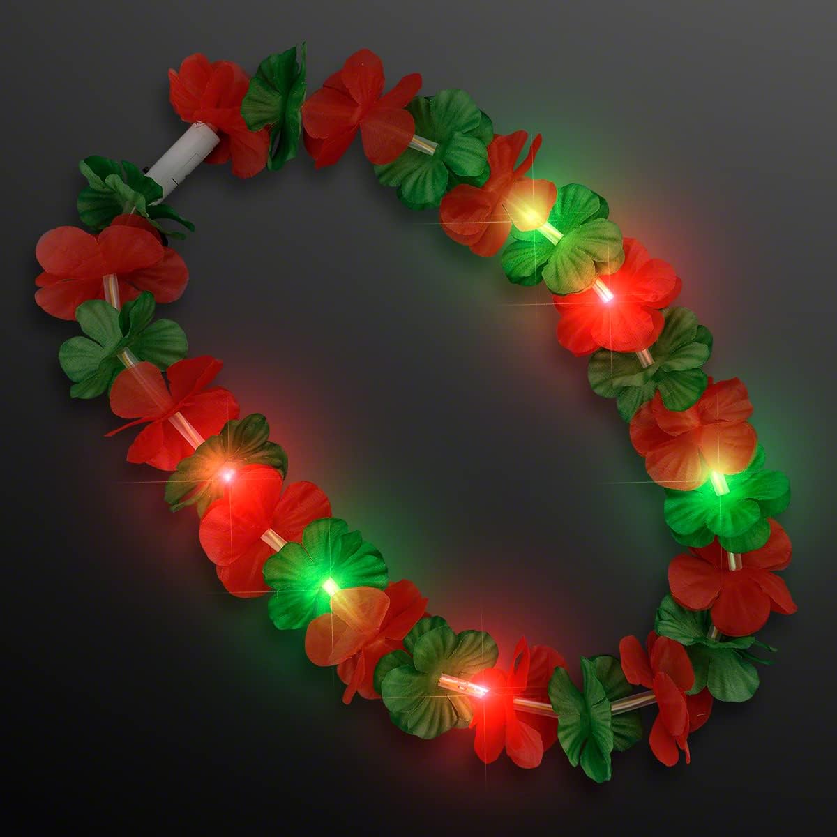 Set of 12 Christmas LED Flower Hawaiian Lei Light Up Necklaces