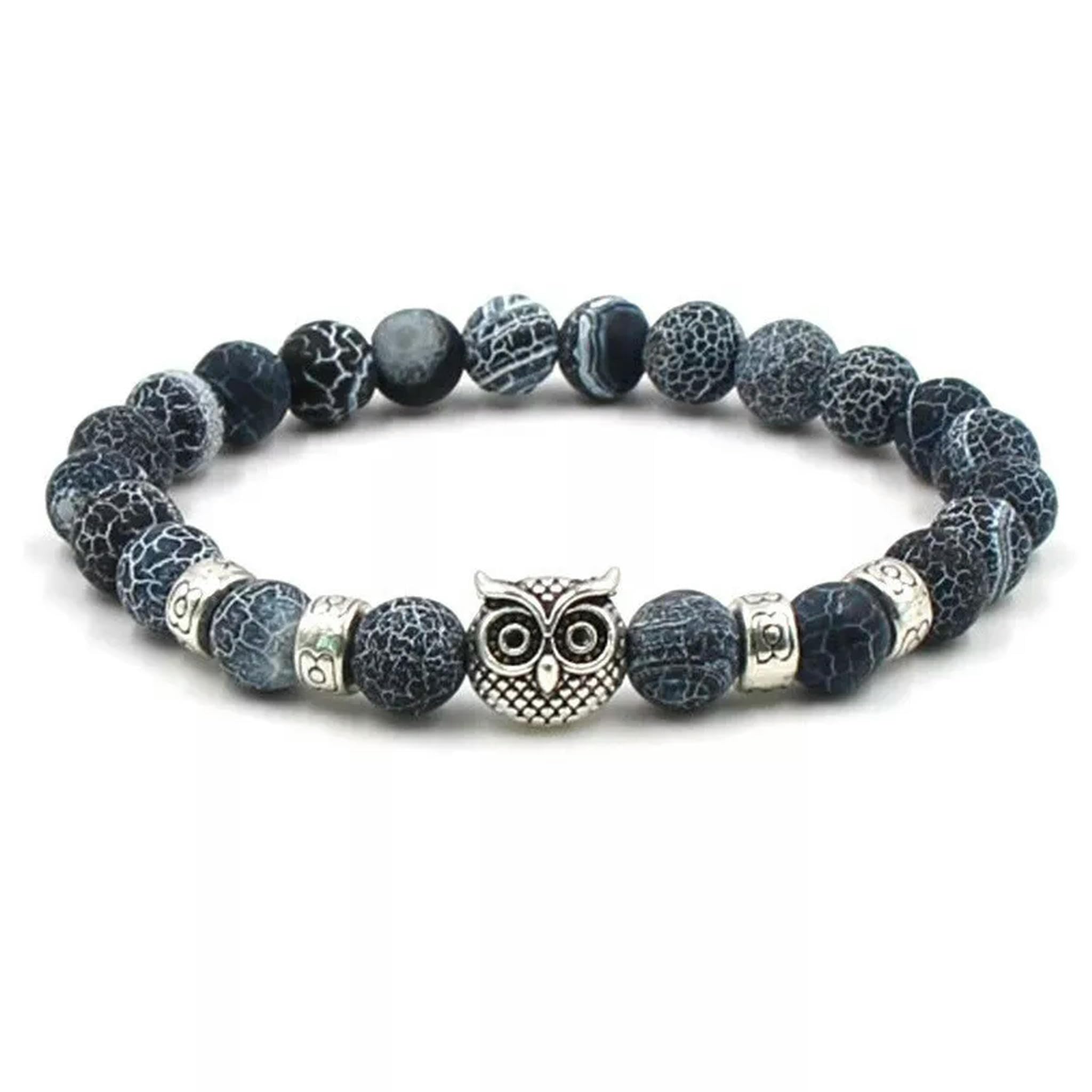 Lot de 10 Bracelets en Perles d'agate Noire givrée de 8 mm, Style rétro, en Pierre patinée