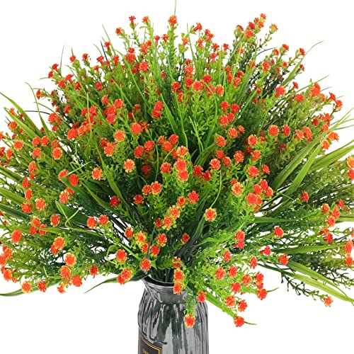 SLFYEE 12 Stück Künstliche Sträucher Kunststoff Kunstblumen Orange Gypsophila Künstlich Plastikblumen Kunstpflanzen Arrangement Home Garten Büro Veranda Deko