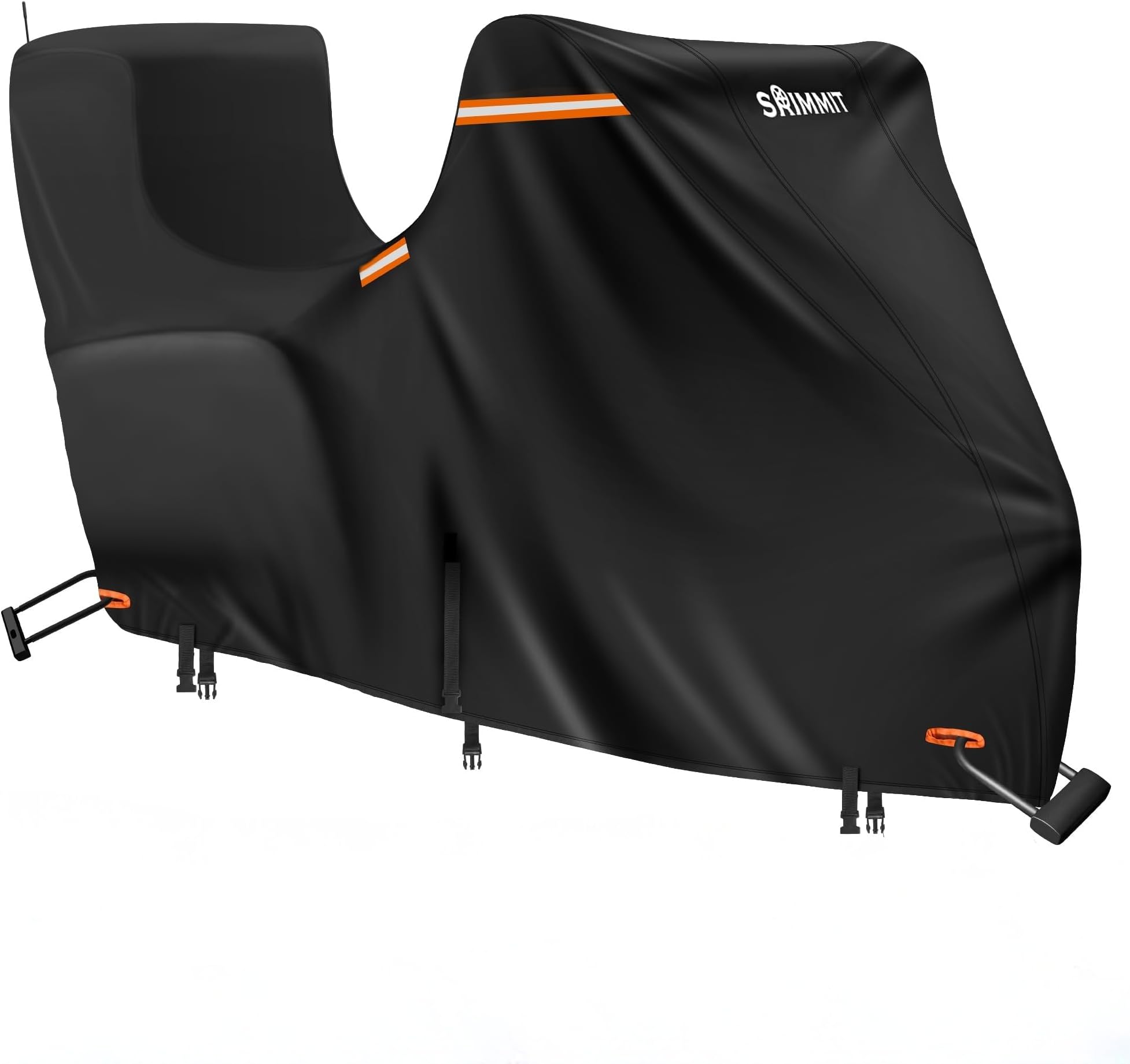 Motorcycle Cover with Side + Top Box, 420D Heavy Duty Nano-Coated, Touring Bike Cover, 5 Reflective Strips,Air Vents,3 Windproof Buckles,Antenna Zipper