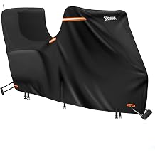 Motorcycle Cover with Side + Top Box, 420D Heavy Duty Nano-Coated, Touring Bike Cover, 5 Reflective Strips,Air Vents,3 Windproof Buckles,Antenna Zipper