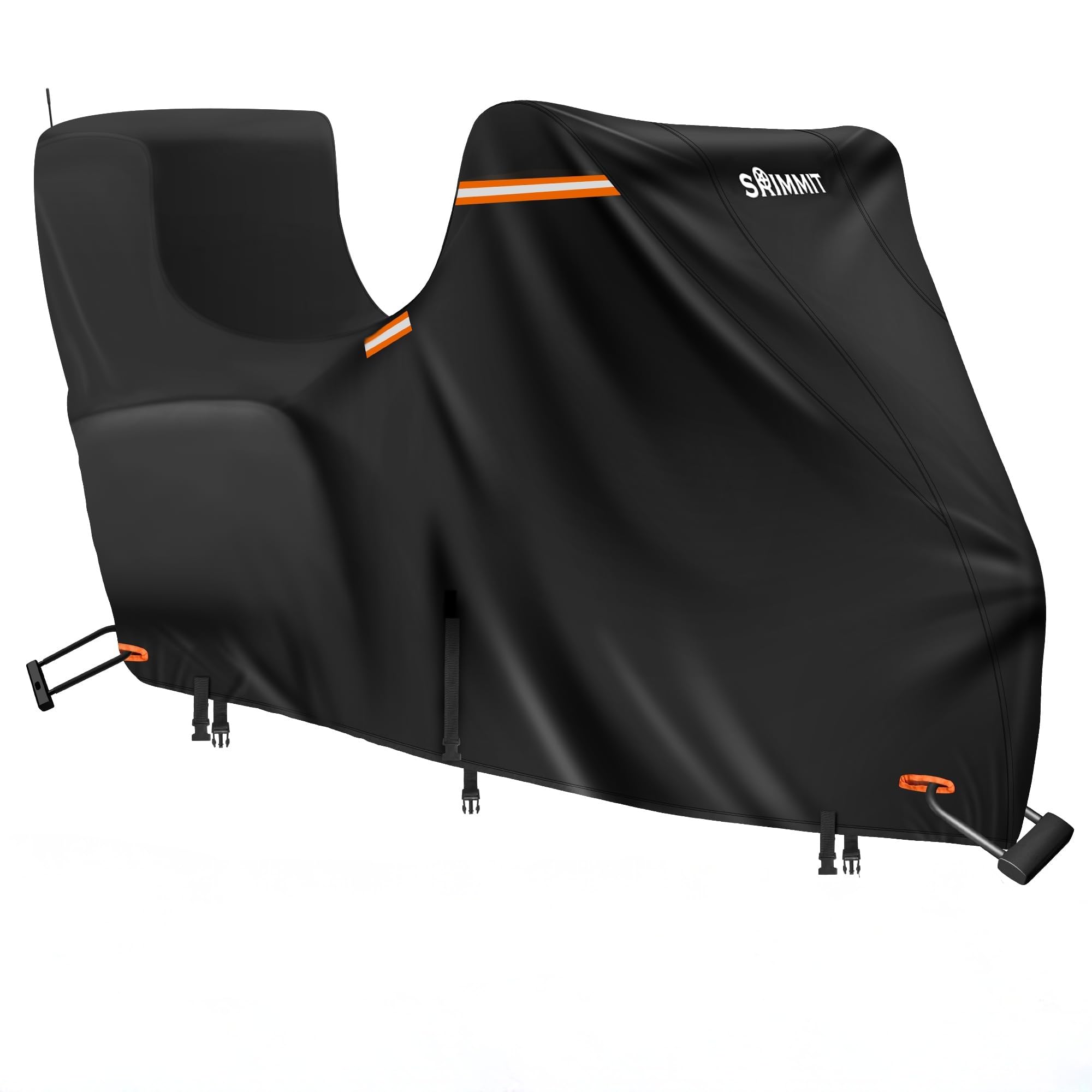 Motorbike Cover Waterproof Outdoor with Side+Top Box,420D Heavy Duty Motorcycle Covers for Outside Storage, Touring Bike Cover,5 Reflective Strips,Air Vents, 3 Windproof Buckles (118"X44"X56")