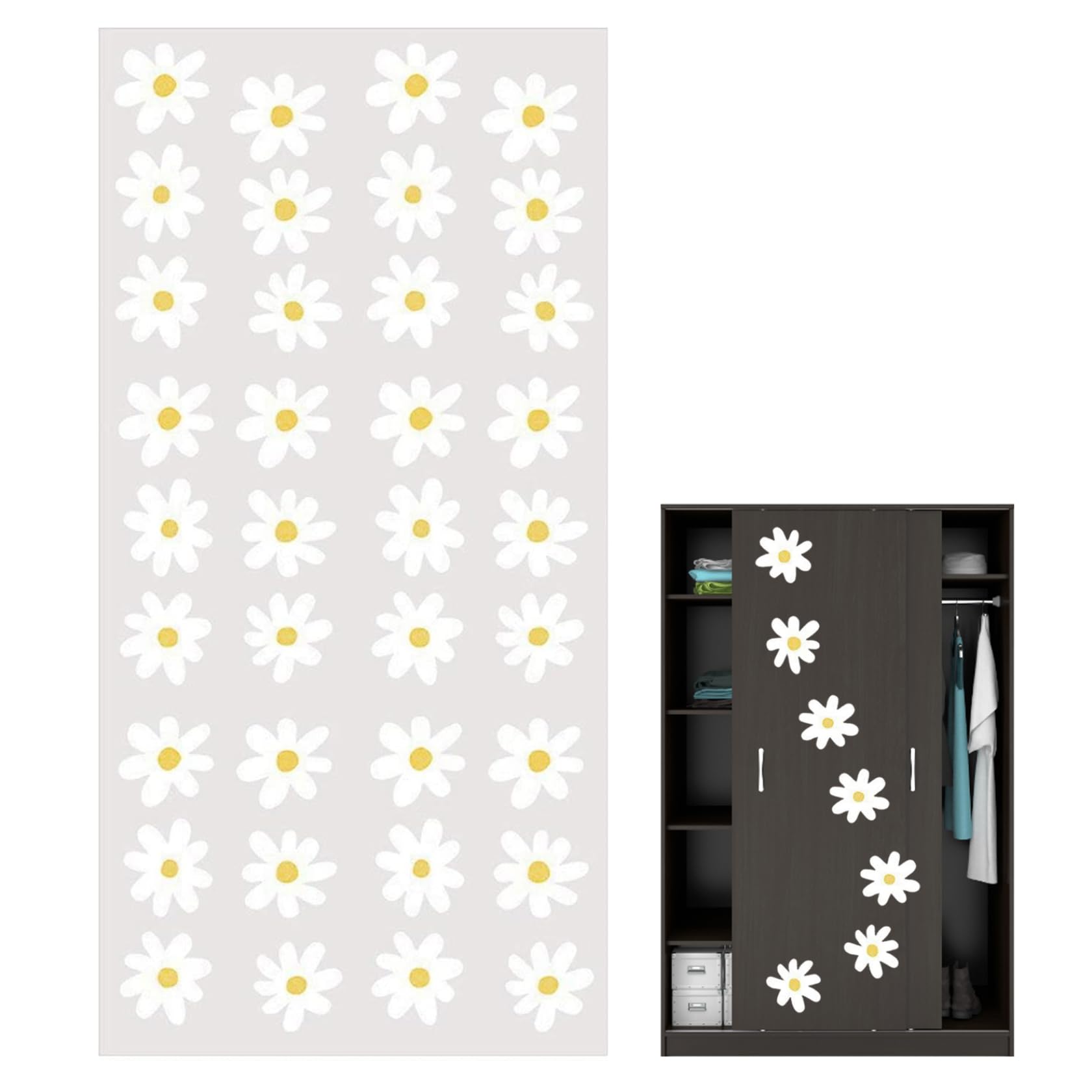 Uanqfegy Daisy Wall Decals - 36 Piece Flower Stickers for Classroom Nursery, Living Room Wall Decor