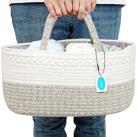 Casaphoria Caddy Organize Woven Cotton Rope Basket Caddy Baskets for Storage,Basket for Gift, Cotton Basket with Handle,Soft Basket,Newborn Gifts ,Storage Caddy,light brown(15.5"x10"x7.5") Cover