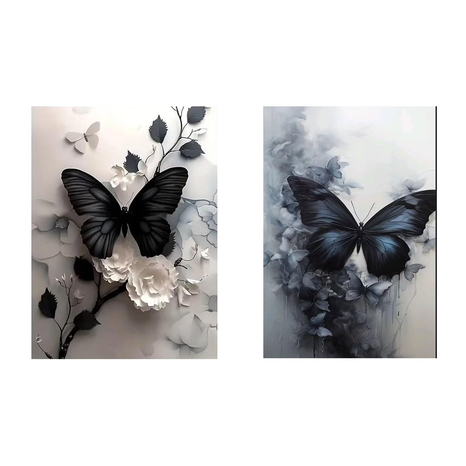 ViblyCoz 2 Pack 5D Diamond Painting Kits Full Drill DIY Black Butterfly Flower Diamond Art for Adults Kids Gem Art Craft for Home Wall Decor Gift