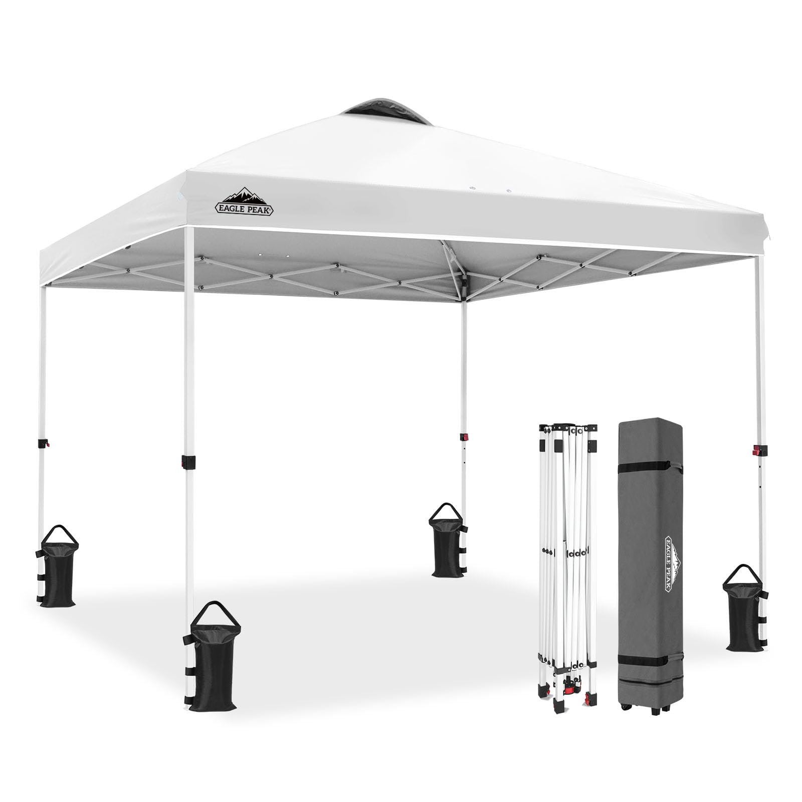 EAGLE PEAK Namiot-Retina Samorozwijany z Torbą Transportową na Kołach, 8 Špilkami, 4 Liniami Stabilizującymi, 4 Torbami do Napełnienia, Łatwy w Montażu, 3x3 m, Biały