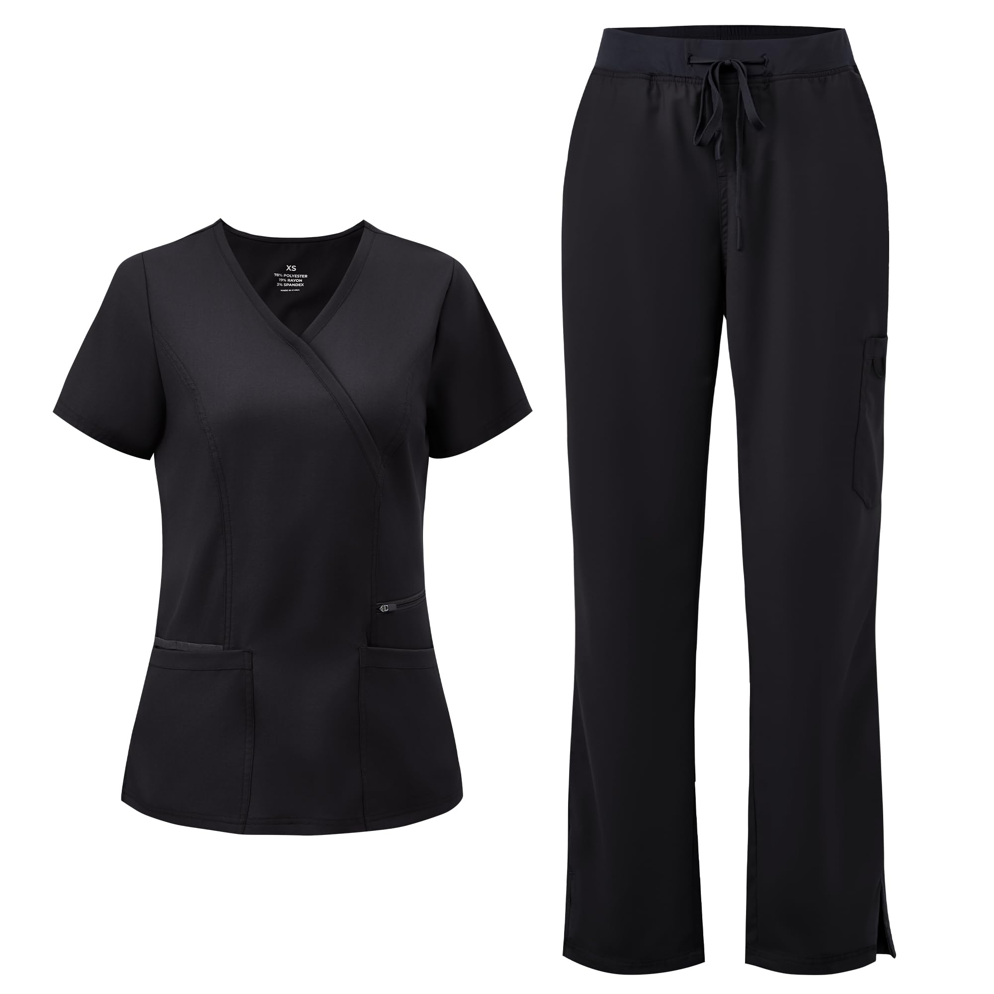 COZYFIT Scrubs for Women - Mock Wrap Top & Straight Leg Pants