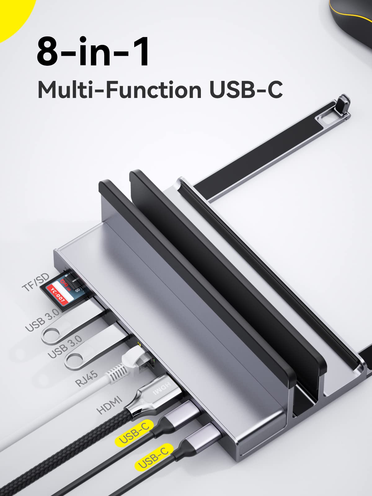 Dock USB C, QUUGE 8 in 1 MacBook Dock con HDMI 4K@60Hz, 2x USB 3.0, Gigabit Ethernet, 100 W PD, SD/TF 3.0, Laptop Docking Station con supporto per MacBook Air/Pro M3, Dell