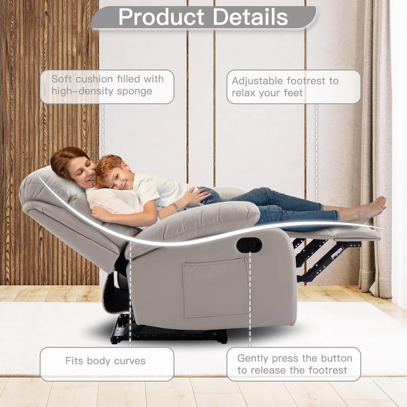 Image of Recliner Sofa 2 Seater | 2 Seater Sofa Recliner Loveseat Reclining Chair with Footrest Color Cream White (Cream)