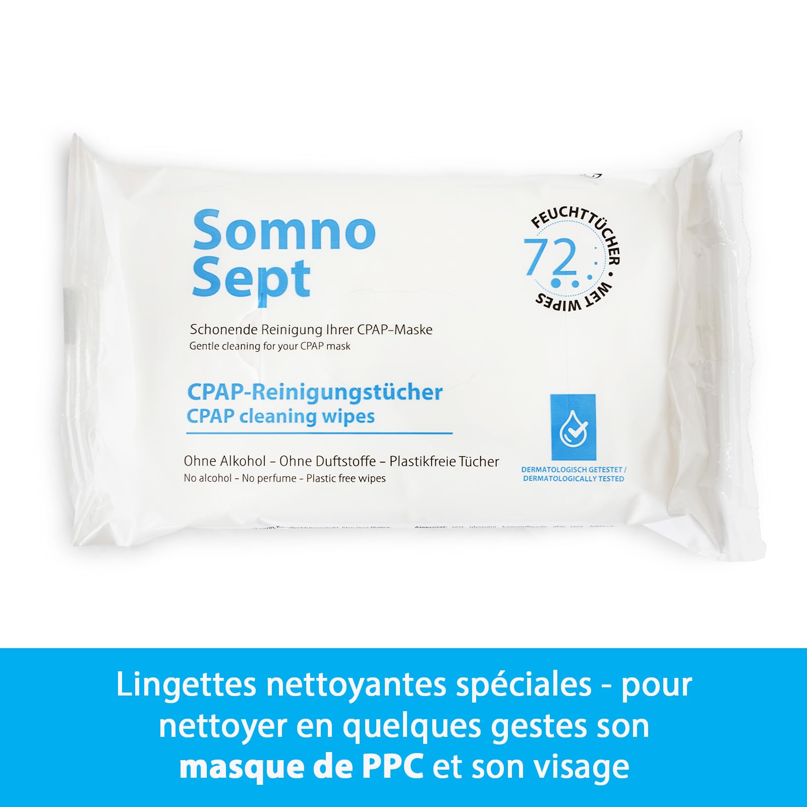 Kit de nettoyage CPAP (SomnoSept 400 ml, lingettes SomnoSept 72 pièces, brosse oxyhero 19 mm) – Kit de nettoyage complet de haute qualité