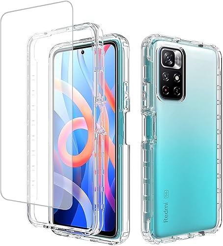 Funda compatible con Poco M4 Pro 5GRedmi Note 11T 5G con protector de pantalla de vidrio templado, cuerpo completo, a prueba de golpes,