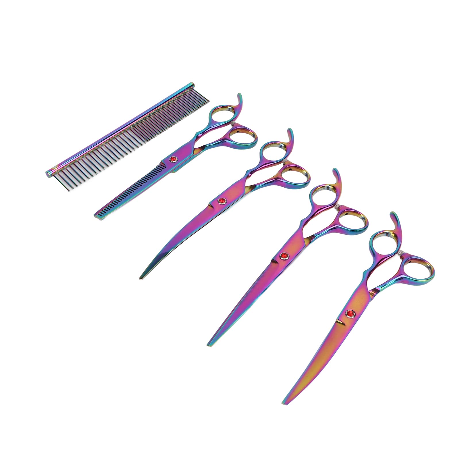 Qcwwy Set di Forbici per Toelettatura, Cesoie per Rifinitura in Acciaio | Kit 4 in 1 con Forbici Dritte e Dentate, Impugnatura Ergonomica e Pettine