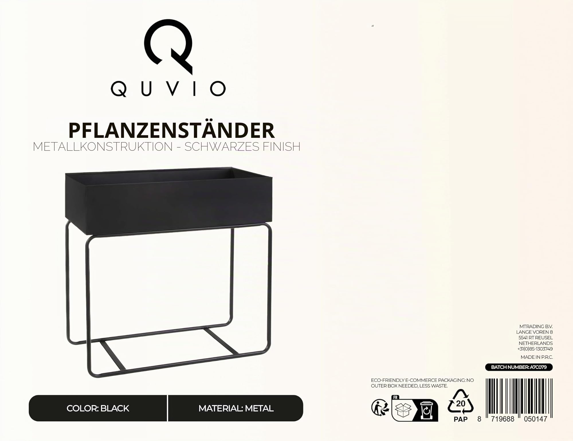 QUVIO Blumenständer Metall, Pflanzkasten Innen Outdoor, Blumentopf Ständer, Pflanzkübel Balkon Terrasse, Blumenkasten Metall, Pflanzkübel Schwarz, Pflanzenbestand, 25 x 60 x 60 cm