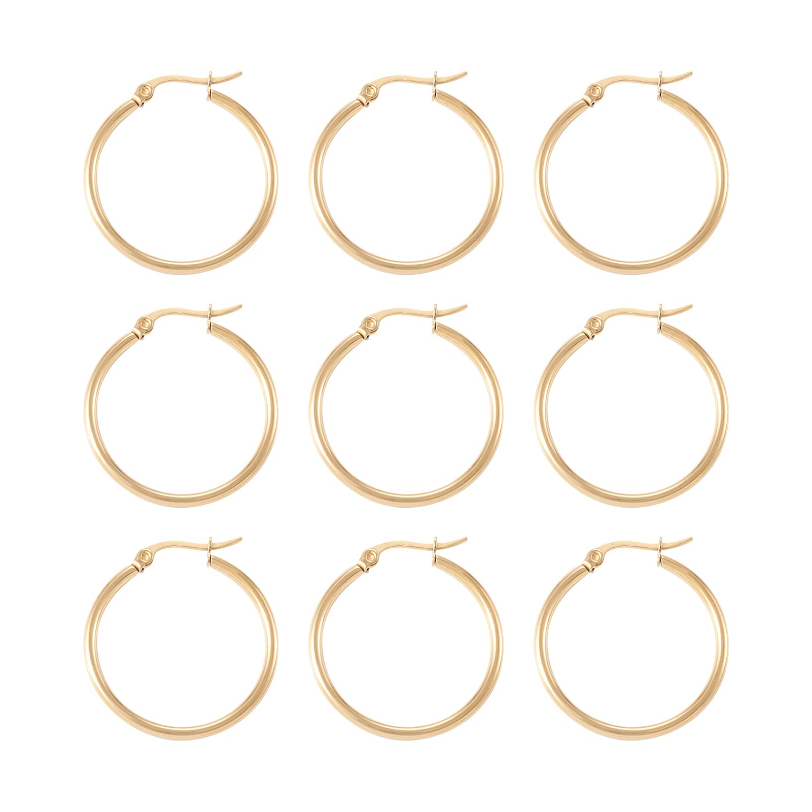 PH PandaHall PandaHall 6 pares de aretes de aro redondos de acero inoxidable de 30 mm, anillo grande dorado, hipoalergénicos, para mujeres y niñas, joyería de pendientes