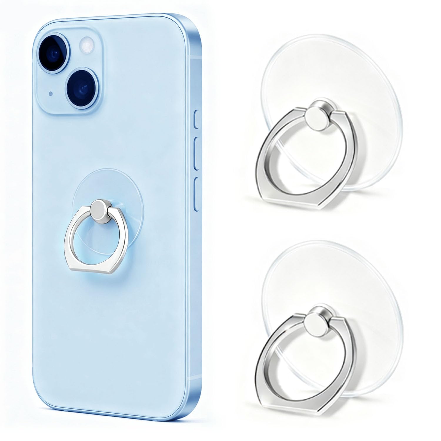 Ring Grip, Smartphone Ring, Transparent, Thin, Holding Ring, Drop Prevention Ring, Stand Function, 360 Rotation, Compatible with iPhone/Android Various Other (2 Silver)