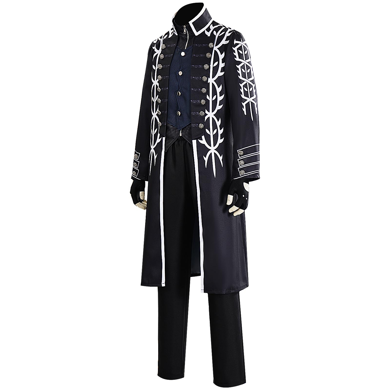 Vergil Costume da diavolo per adulti, per cosplay, nero, con cappotto lungo, gilet, pantaloni, guanti, set completo per Halloween e carnevale
