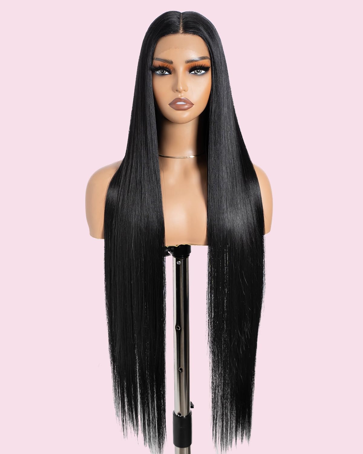Style Icon Super Long Straight Lace Front Wig 38 Inches Long Wig for Women Synthetic Lace Front Wig Middle Part Lace Wig Pre Plucked with Baby Hair Heat Resistant Fiber 150% Density (1B)