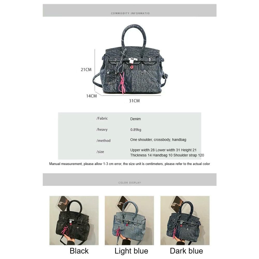 GLDFW - Borsa a tracolla da donna, in denim, spaziosa, ideale per gli amanti del pendolarismo