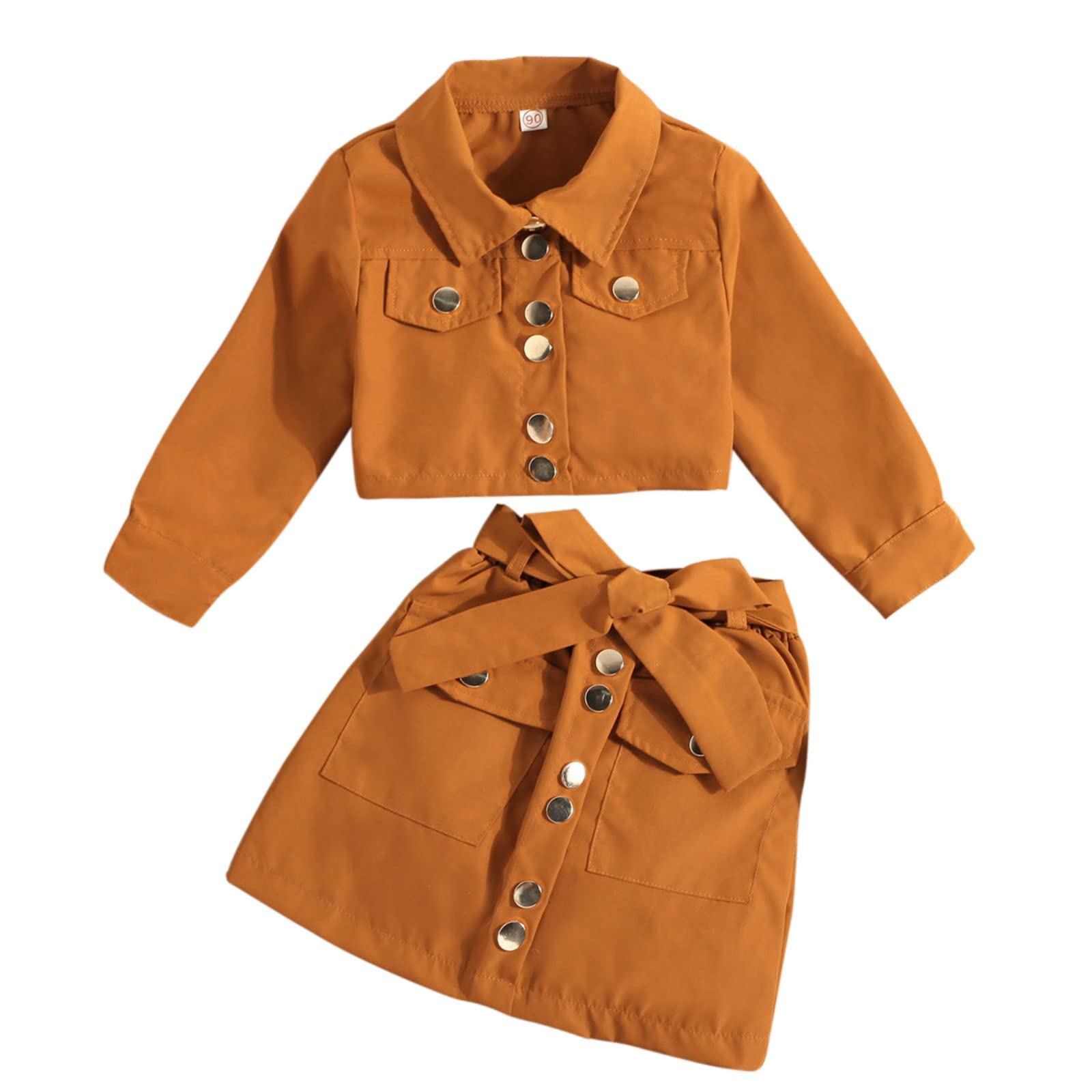 URMAGICToddler Girls' 2 Piece Outfits Cute Solid Long Sleeve Button Front Blazer Jacket and Skirt Sets with Belt