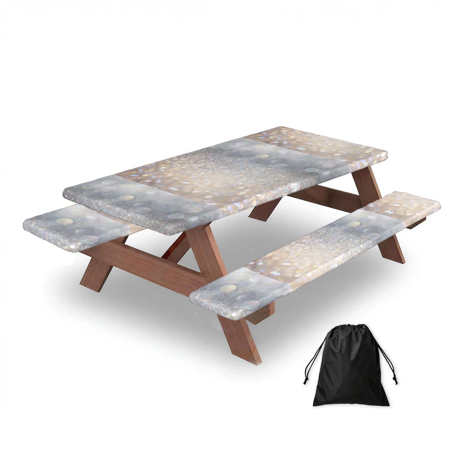 Glitter Diamonds, Picnic Table Cover With Bench Covers -Waterproof Elastic Fitted Tablecloth for Garden Camping Patio 76x152cm