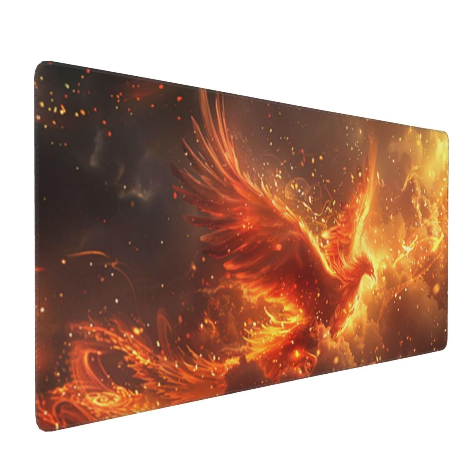 Podkładka pod mysz 120 x 60 cm Duża podkładka pod mysz XXL, Feniks Fire Podkładka pod mysz do biura dla graczy, zszyte krawędzie, antypoślizgowa gumowa podstawa, podkładka pod klawiaturę i mysz