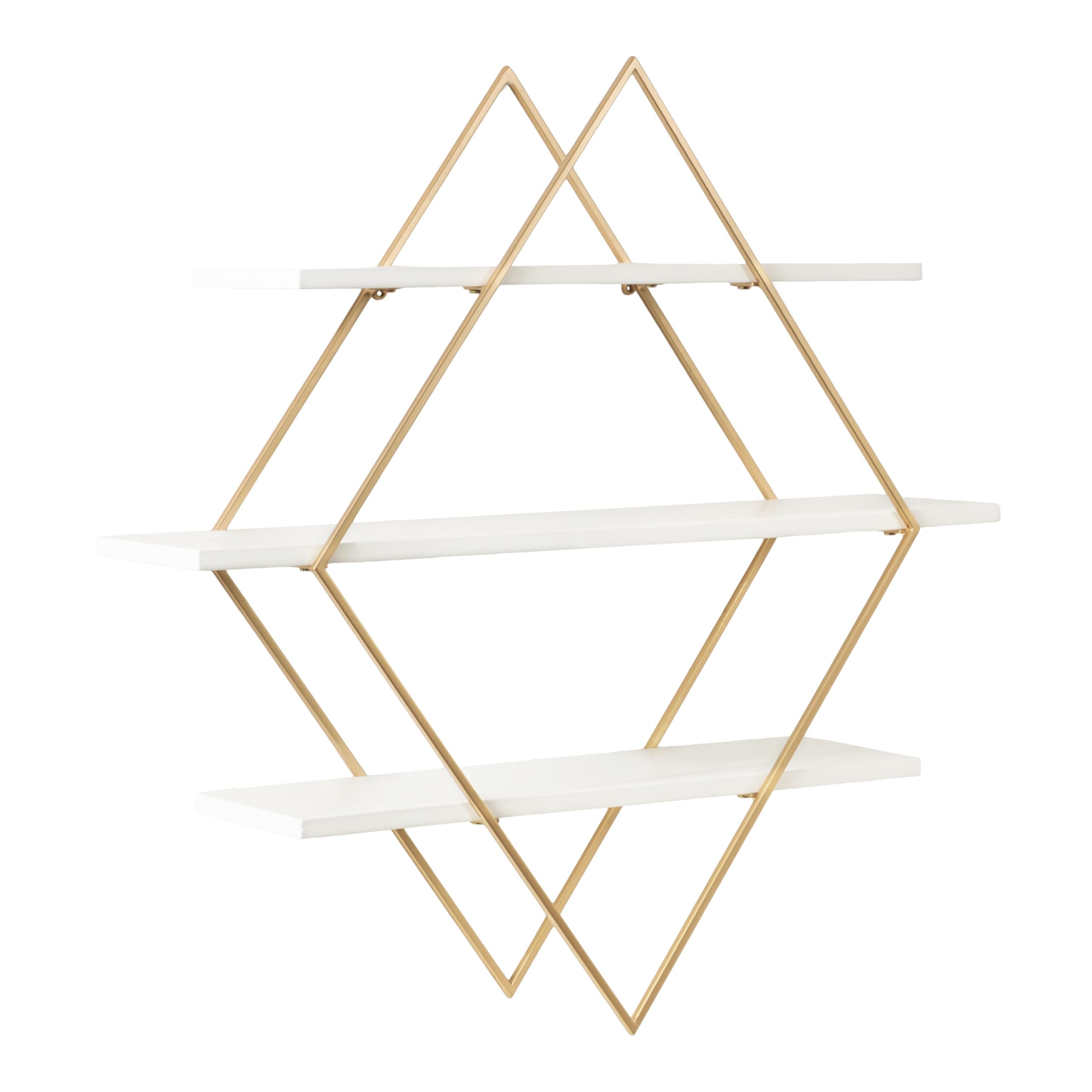 Kate and Laurel Delmar - Mensola da parete moderna, 26 x 21 cm, bianco e oro, decorazione da parete geometrica glamour
