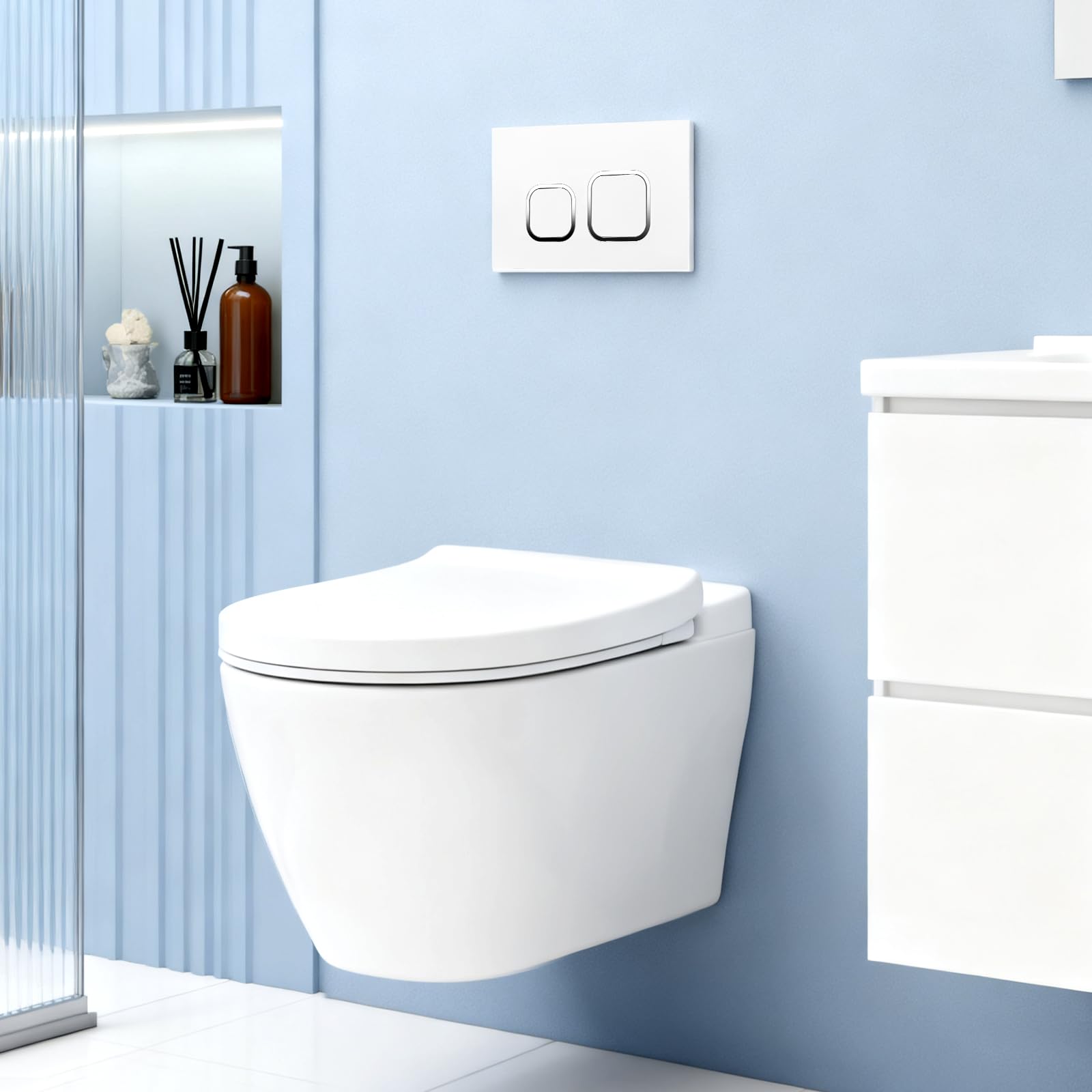 Plaque de commande WC compatible avec Geberit Sigma, UP300 & UP320, plaque de déclenchement pour chasse à 2 débits, équipée d'un kit de levier de chasse et d'un cadre de montage (blanc)