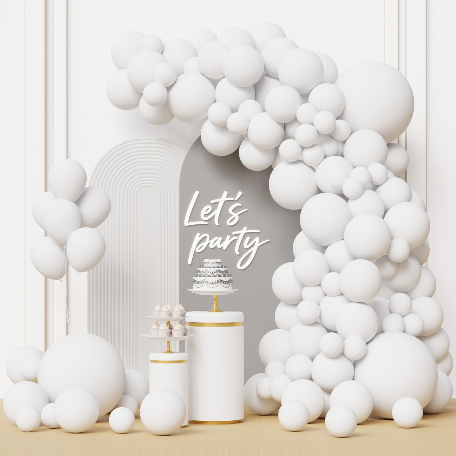 White Balloon Arch Kit, 105pcs Matte White Balloons Garland Kit, 18 12 10 5 Inch Sizes Latex Birthday Balloons for Balloon Arch for Wedding Women, Bridal Engagement Party Baby Shower Decorations