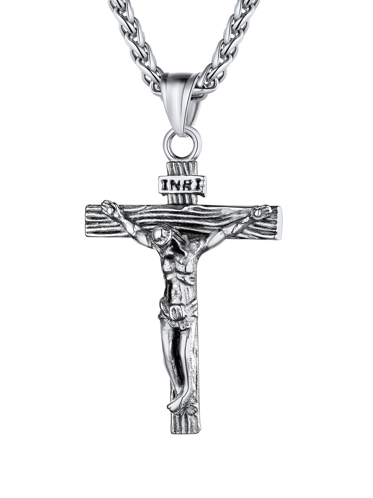 Jesus Cross Necklace for Men Women, Sterling Silver/Stainless Steel Crucifix Religious Pendant Necklaces, Mens Faith Jewelry Gift for Christian Believers