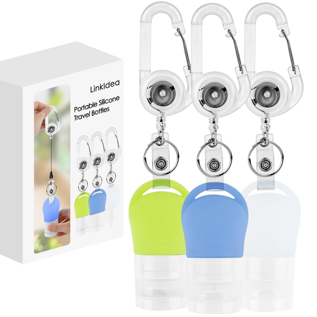 LinkIdea Portable Silicone Travel Bottles Set, Empty Hand Soap Bottles Container, Refillable TSA Approved Leak Proof for Toiletries, Shampoo, Liquid, Cosmetic Bottles (1.3 oz, Pack of 3)