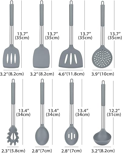 Miniatura 2 de BUNDLEPRO Juego de utensilios de cocina de silicona, 8 utensilios de cocina antiadherentes con mango de acero inoxidable, herramientas de cocina