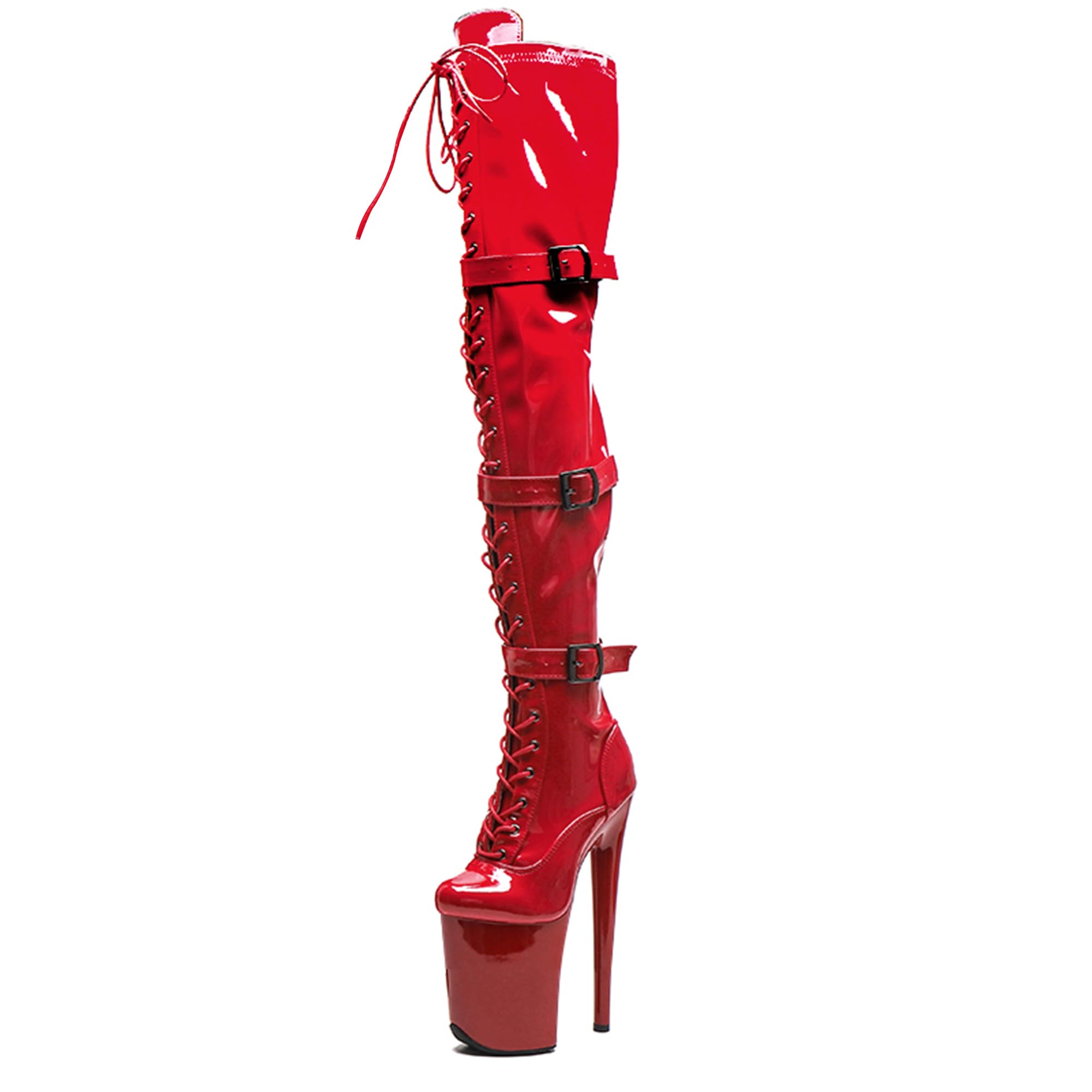 WUXIN H&P Women's 8 in Platform Thigh High Heel Boots, Over The Knee Plus Size, Exotic Pole Shoes Stiletto: 9 Red