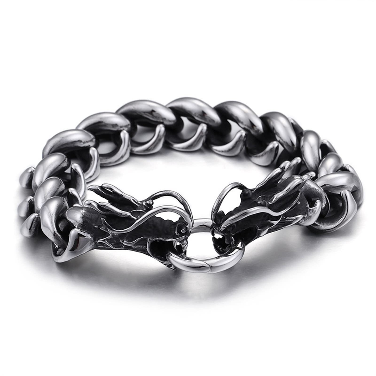 AMDXD Herren Personalisiert Armband aus Edelstahl, Drachen Panzerkette Kettenarmband Tolles Geschenk für Männer und Frauen, Länge 22cm, Schwarz