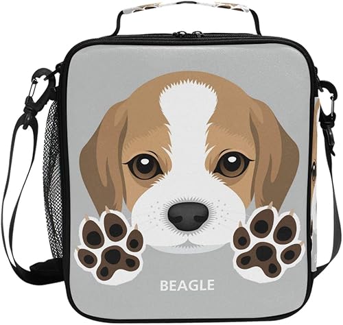Fiambrera con diseño de perro Beagle Cachorro y pata de perro bolsa de almuerzo aislada con animales lindos impresión de mascotas reutilizables