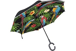 U Life Reverse Inverted Sun Rain Umbrella Parrot Bird Floral Flower Tropical...