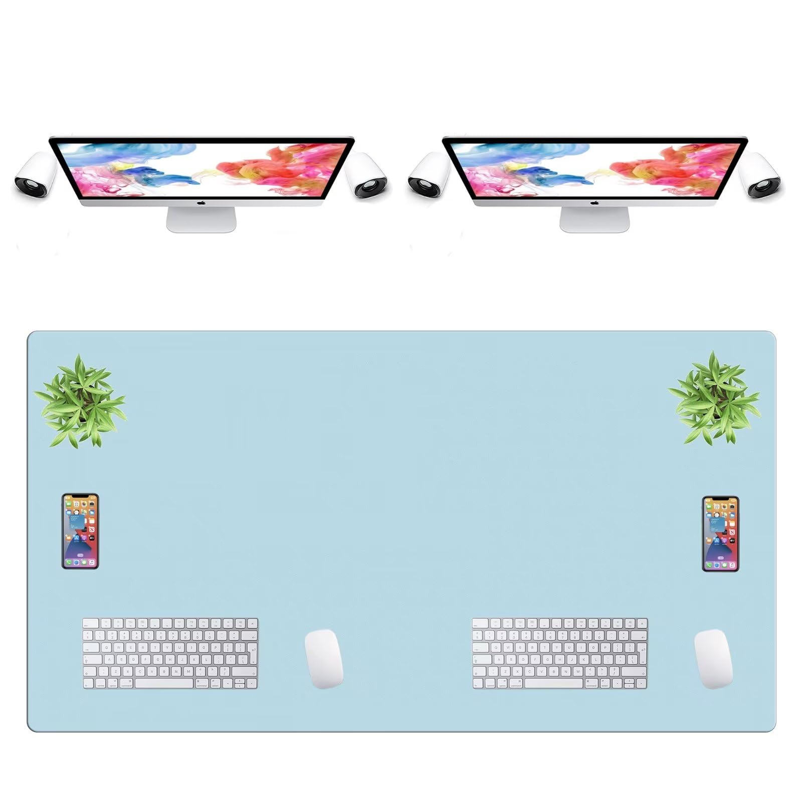 LL-COEUR Extra Large PU Leather Desk Mat Large Mouse Pad XXL Waterproof Table Mat Office Laptop Writing Pad (55.1 x 29.5 inch, Sky Blue)