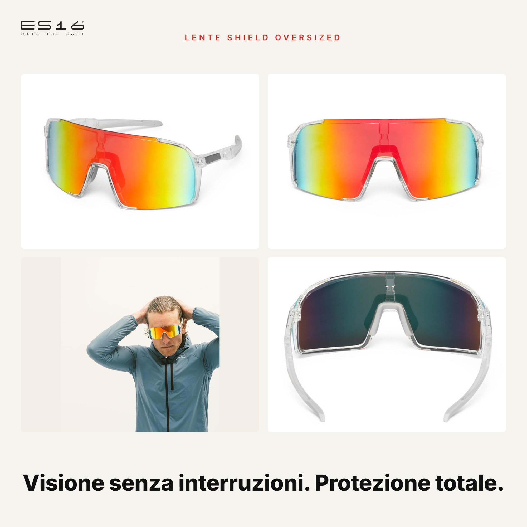 Enzo Occhiali Sportivi da Ciclismo | 3 Lenti Intercambiabili Incluse | Protezione UV Wraparound | Occhiali per Bici da Corsa MTB e Triathlon